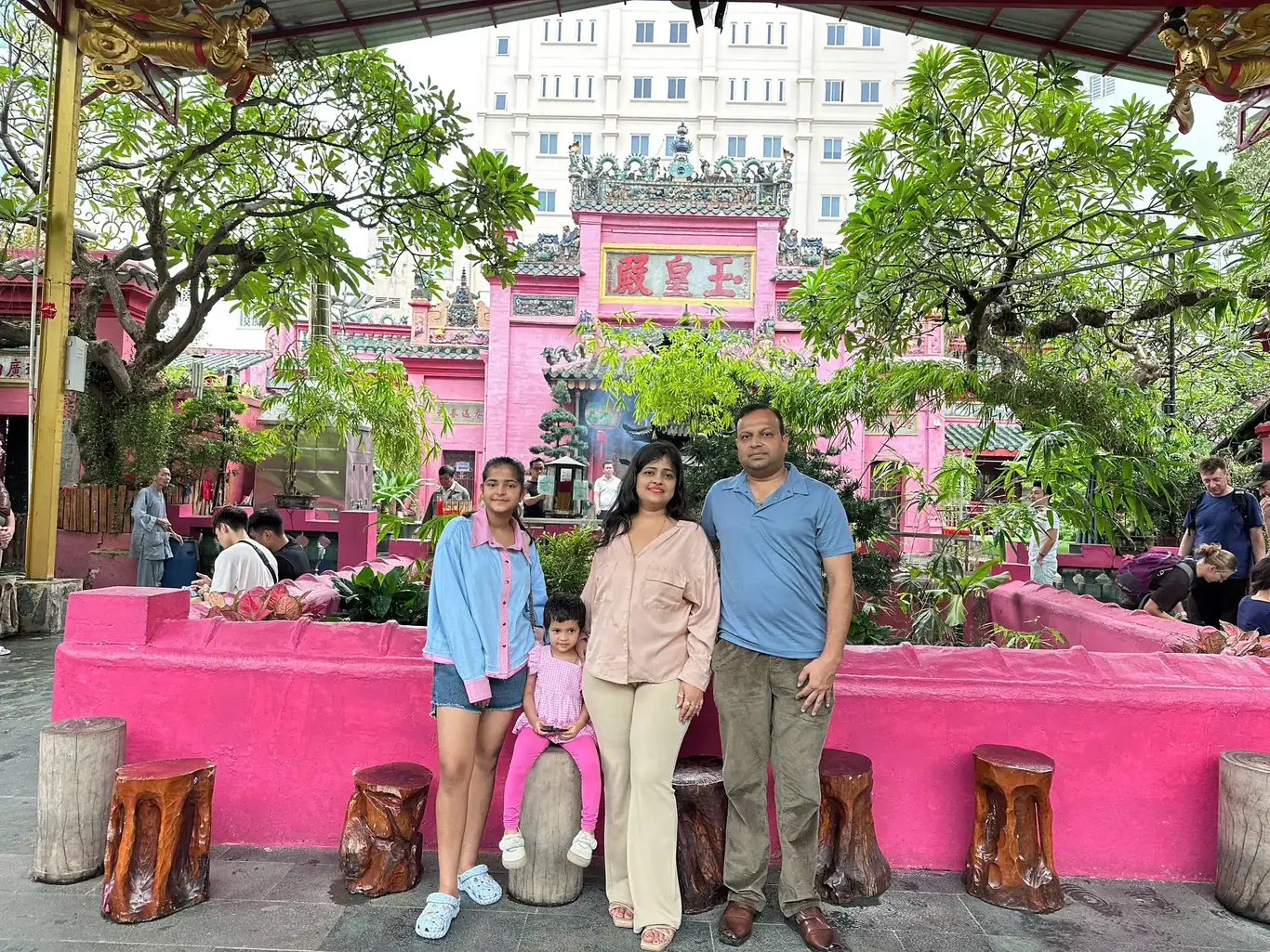 bookvietnamholiday.com family at Jade Emperor Pagoda, Ho Chi Minh City