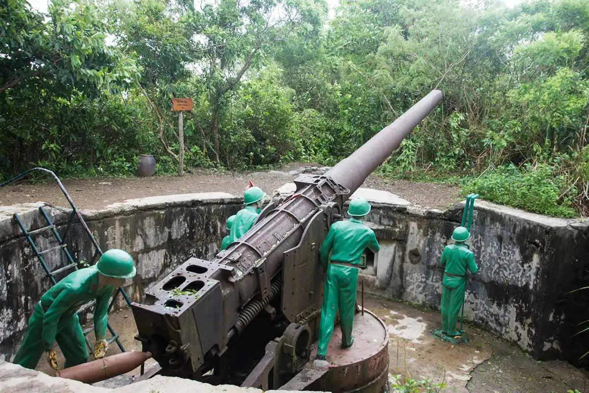 Cannon Fort panoramic view Cat Ba town harbor Lan Ha Bay Vietnam