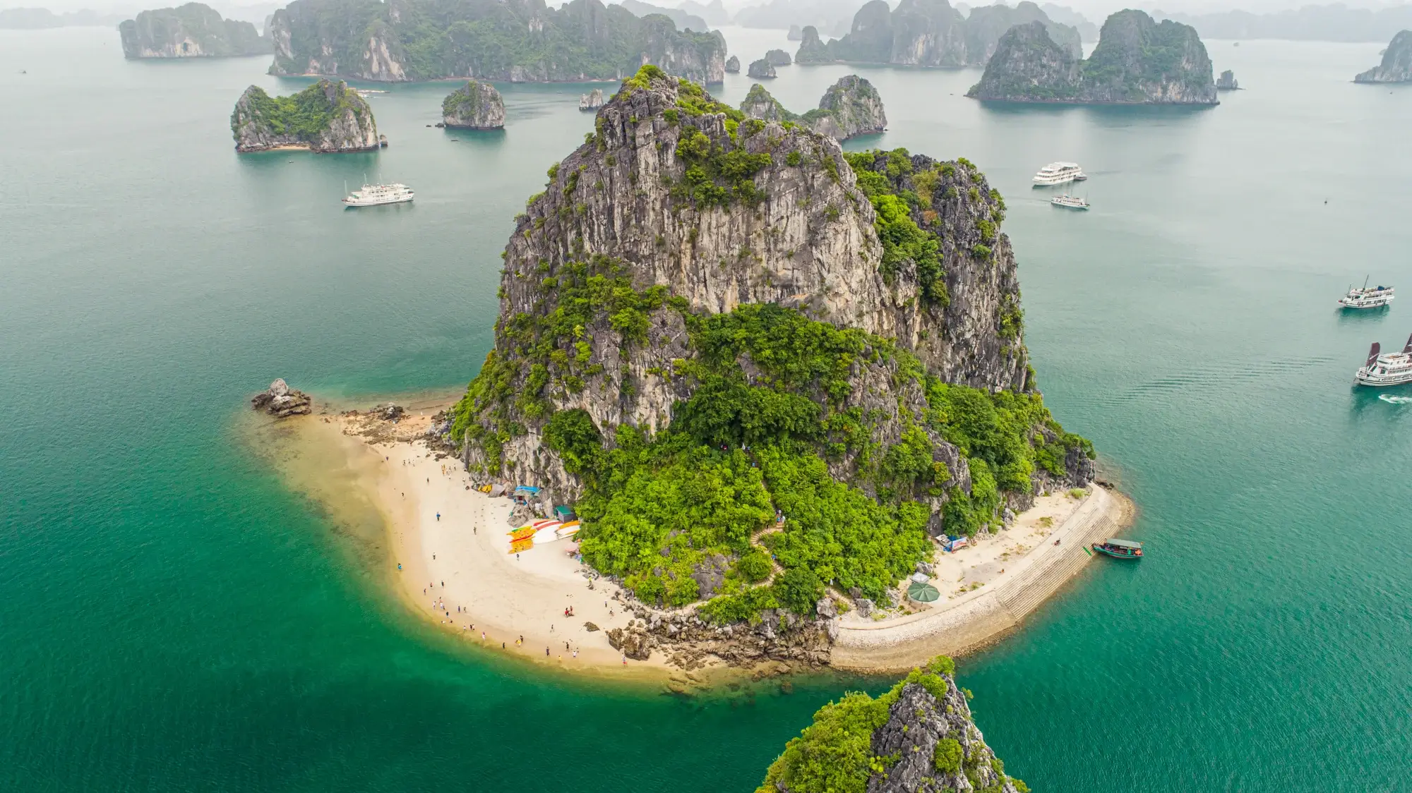 Three Peaches Beach Ba Trai Dao pristine cove Lan Ha Bay Vietnam