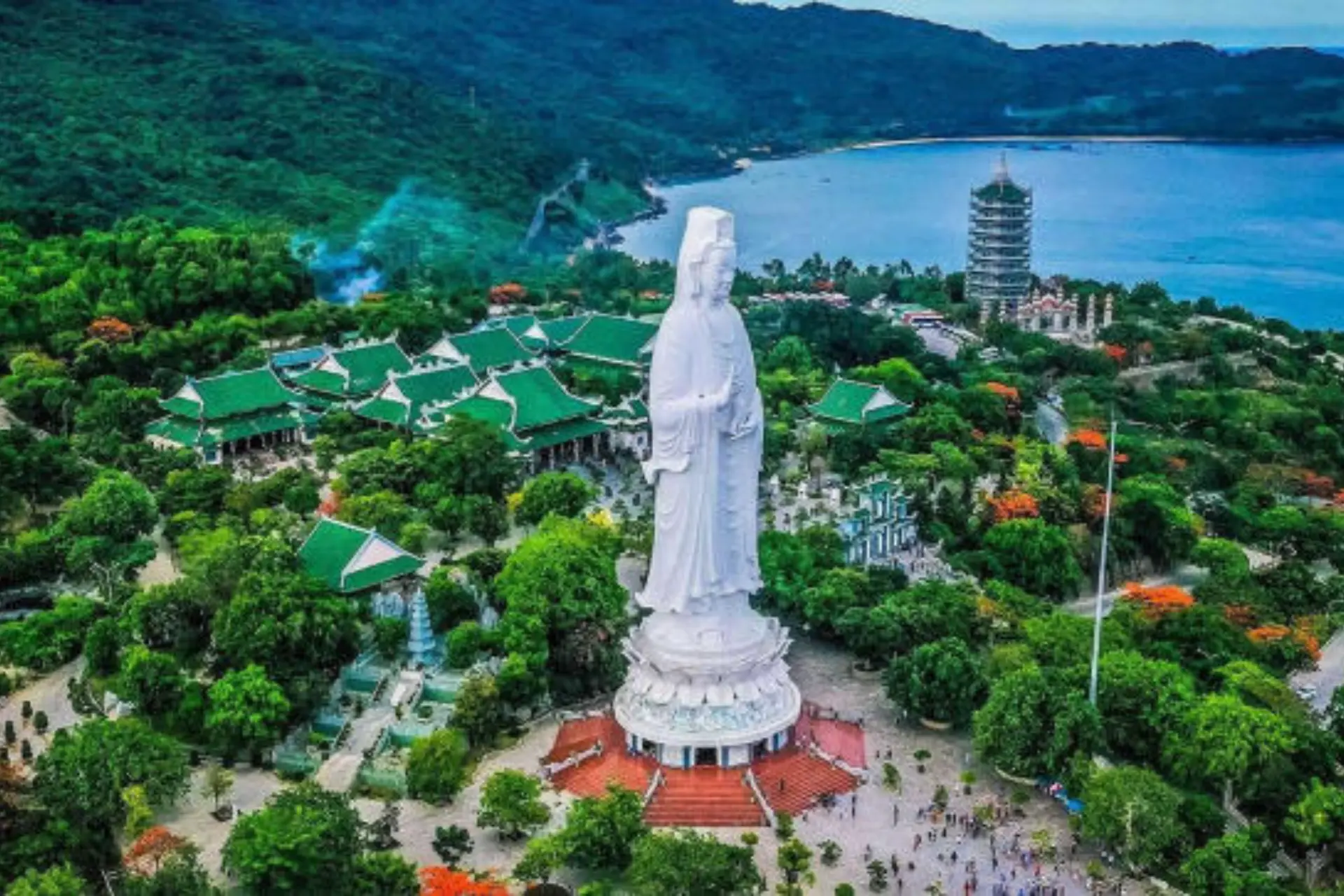 Lady Buddha 67-metre white statue on Son Tra Peninsula Da Nang