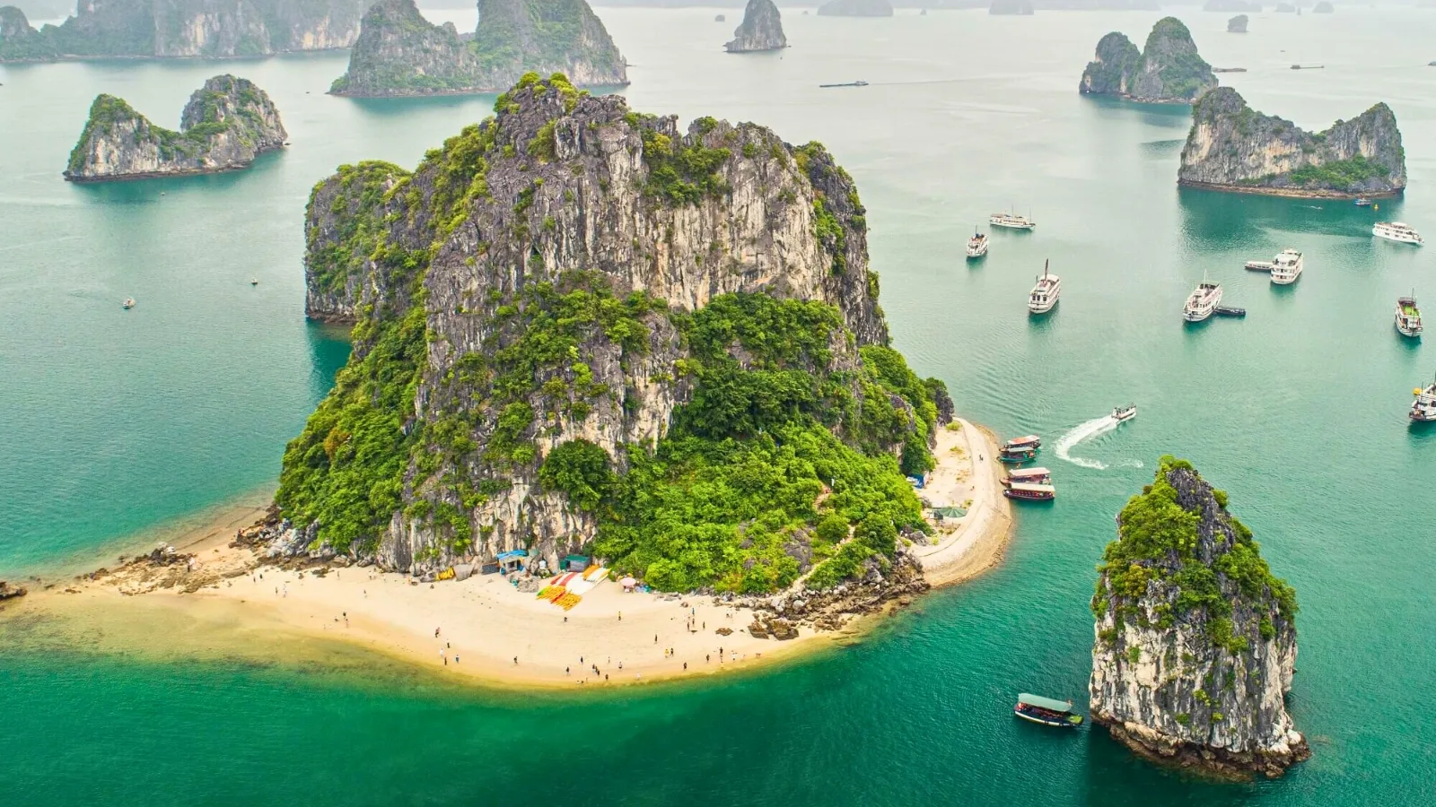 Panoramic view from Ti Top Island lookout Ha Long Bay