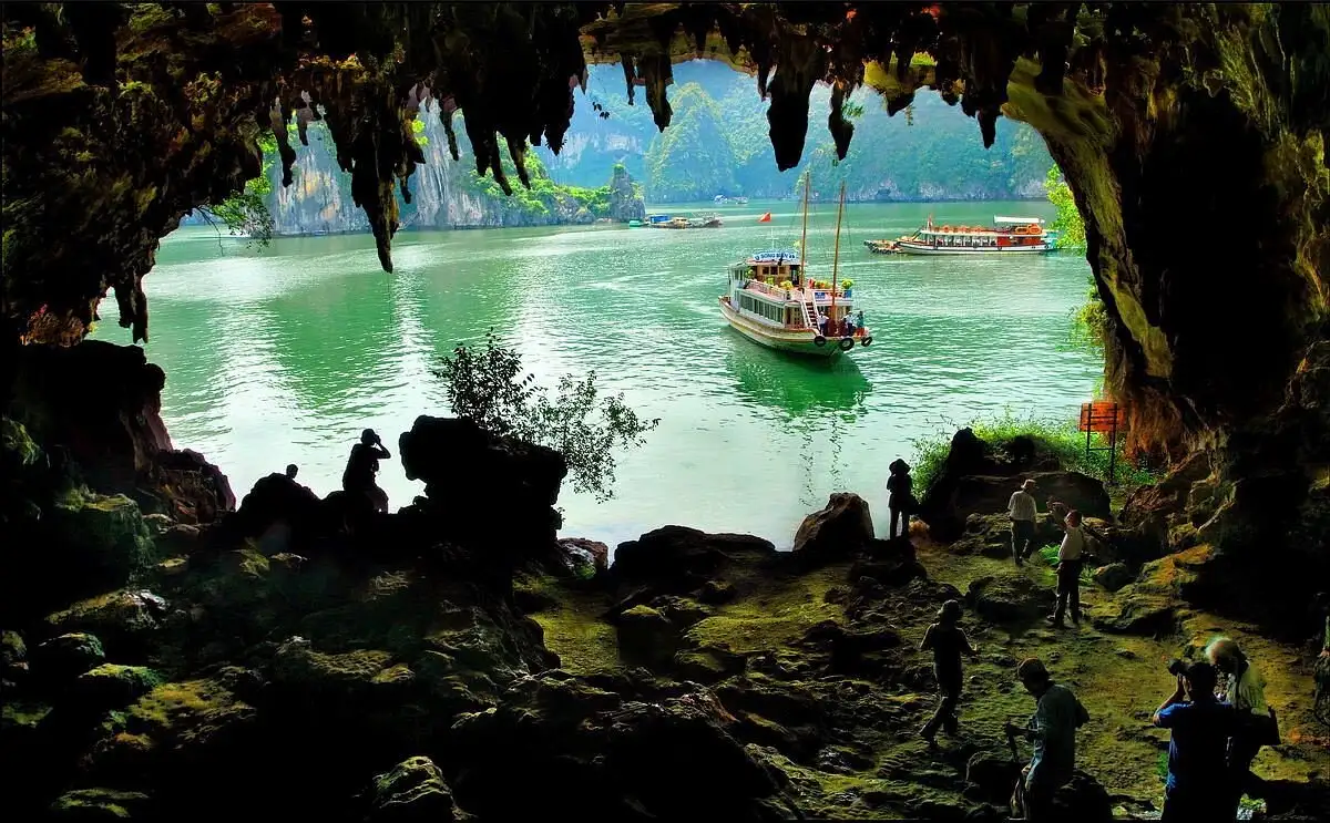 Atmospheric interior of Trinh Nu Cave Ha Long Bay