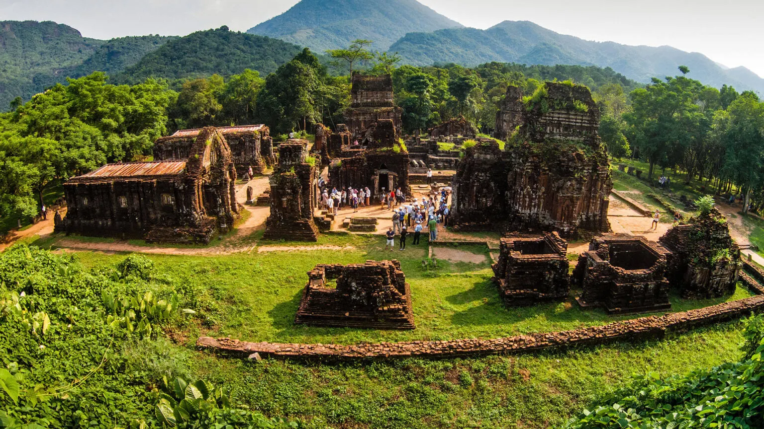 My Son Cham temple ruins in jungle clearing Vietnam