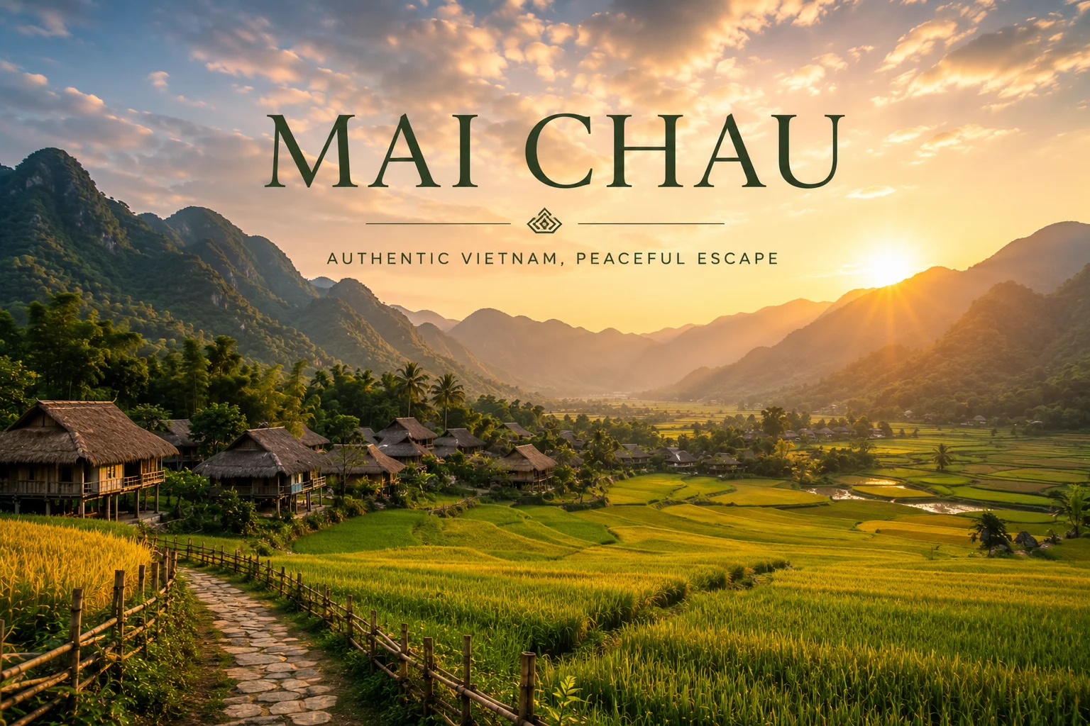 Mai Chau valley rice paddies stilt houses Thai ethnic minority northern Vietnam