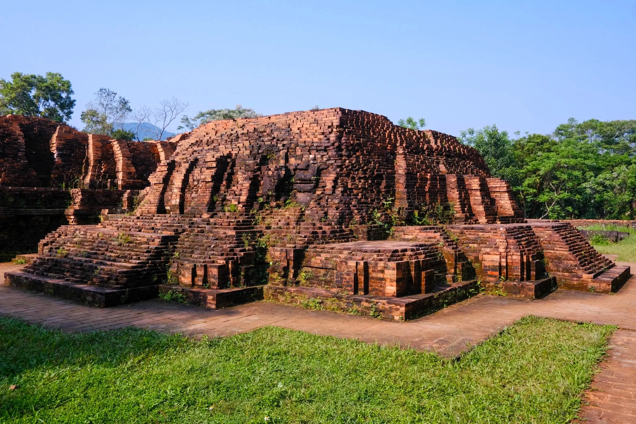 Cham temple foundation brick outlines archaeological ruins My Son Vietnam