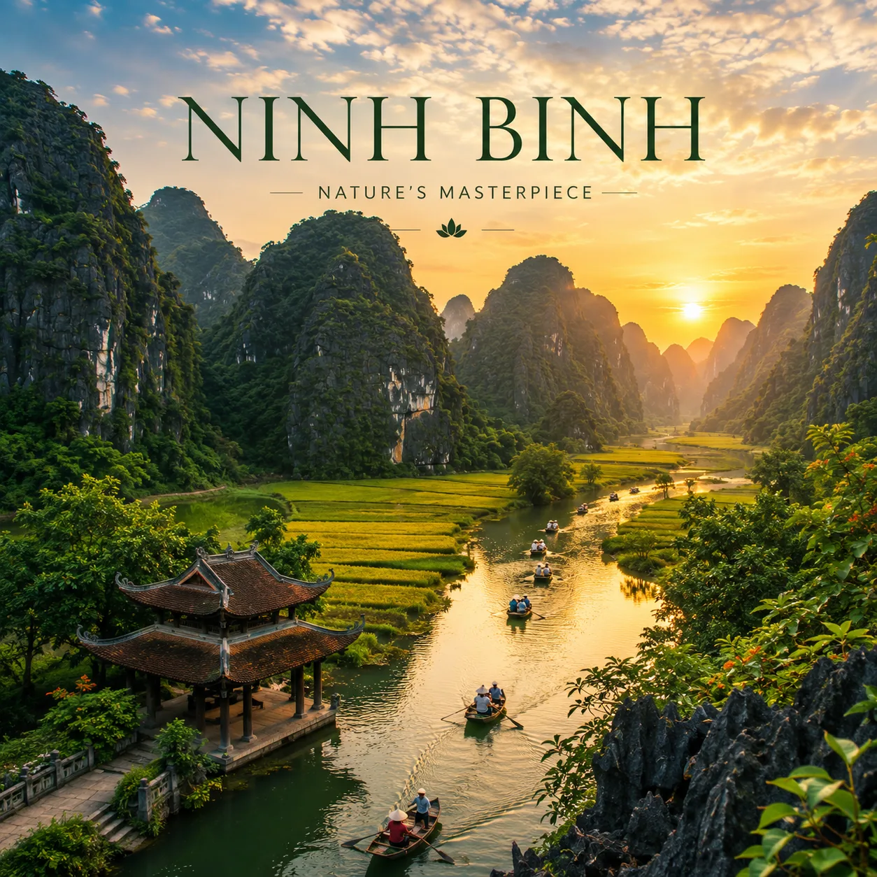 Trang An boat ride through limestone caves and rice paddies Ninh Binh Vietnam