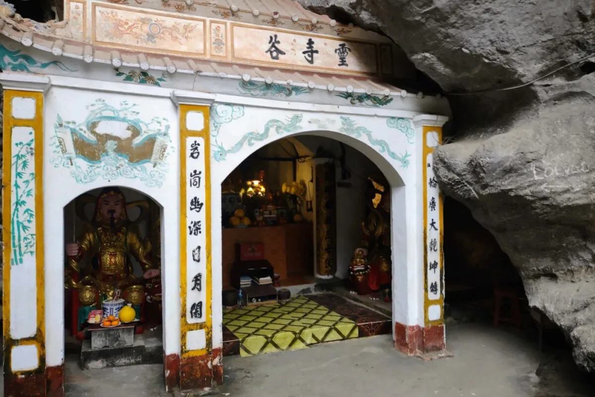 Linh Coc Pagoda built into karst cliff face Ninh Binh Vietnam