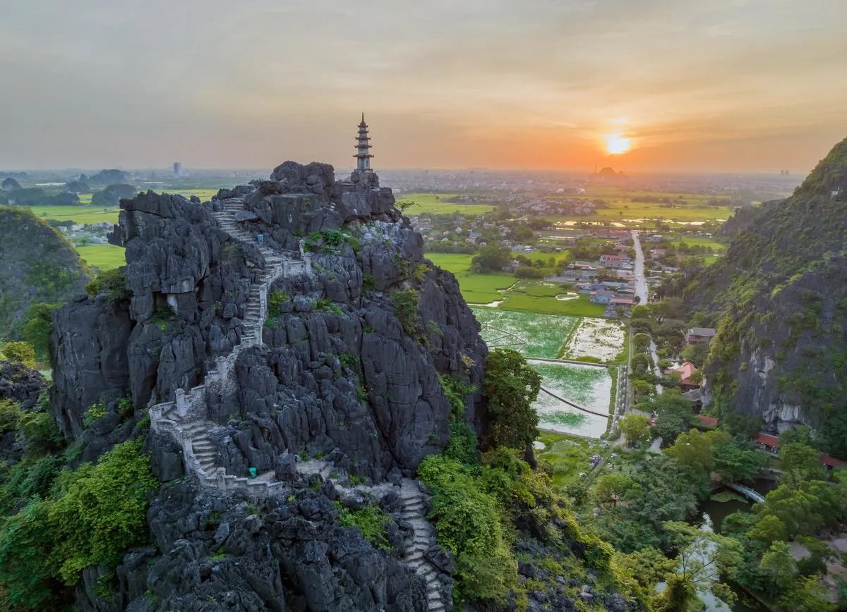 Mua Cave viewpoint panorama over Tam Coc rice paddies and karsts Ninh Binh Vietnam