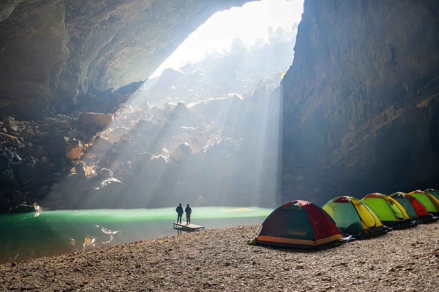 Hang En Cave third largest cave sandy beach campsite sunbeam Phong Nha Vietnam