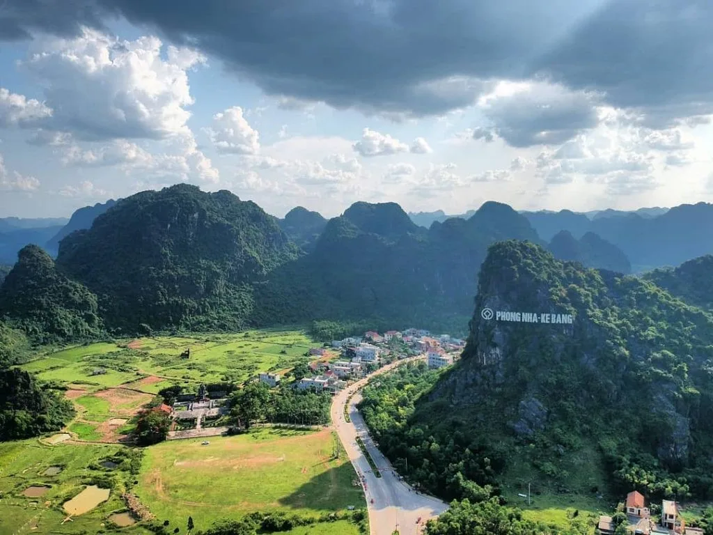 Phong Nha Town Son Trach riverside promenade cafes Son River Vietnam