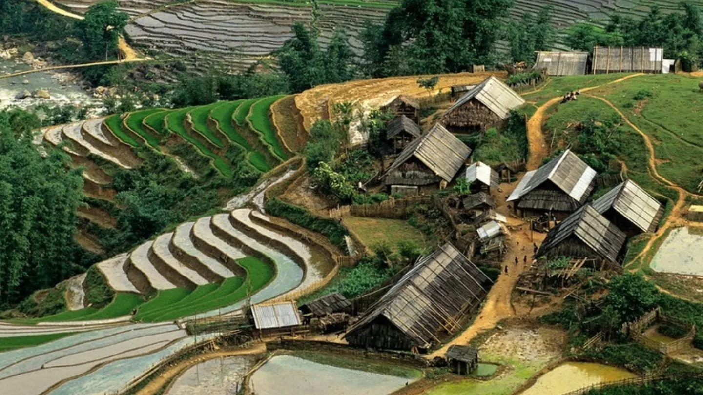 Lao Chai Black Hmong village rice terraces and traditional houses Sapa Vietnam