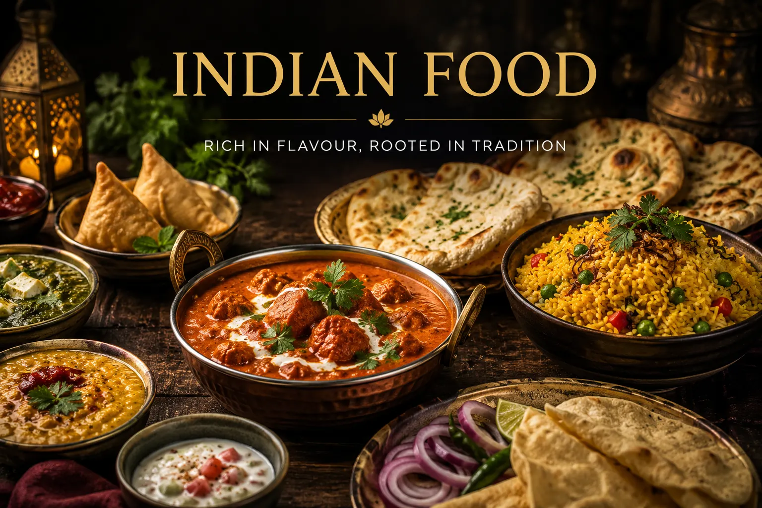 Indian thali and curry dishes on a restaurant table in Vietnam