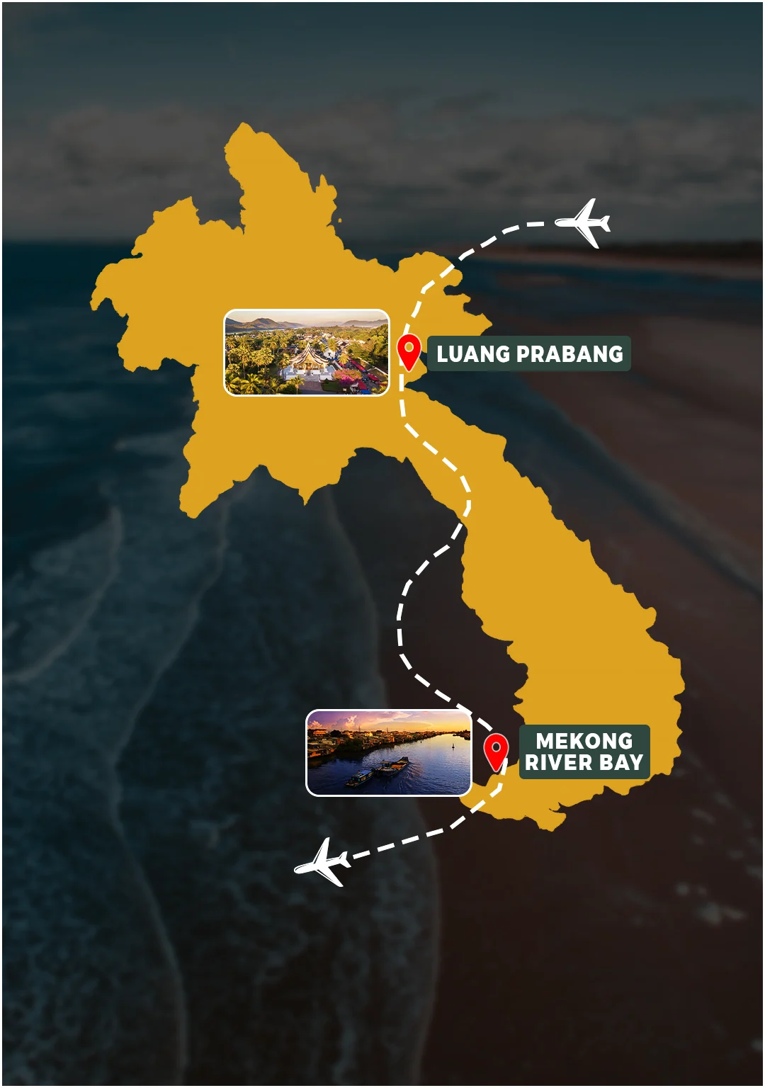 Luang Prabang 3D2N route map: Old Town – Temples – Mekong Riverside – Mount Phousi