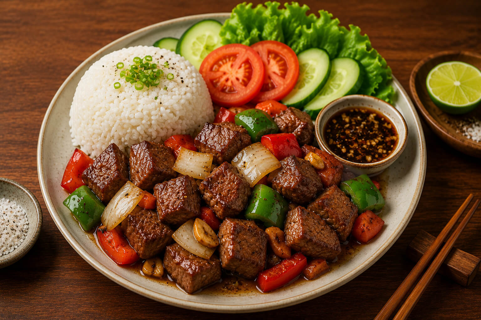 Bo luc lac shaking beef on watercress