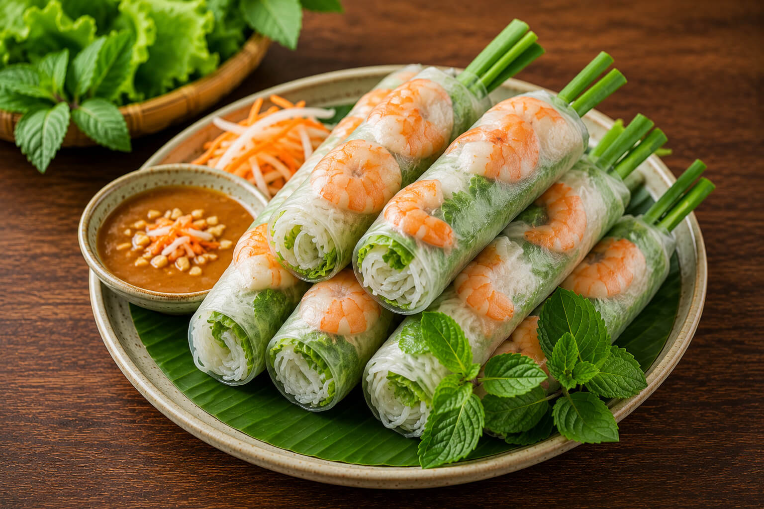 Goi cuon fresh spring rolls with peanut sauce